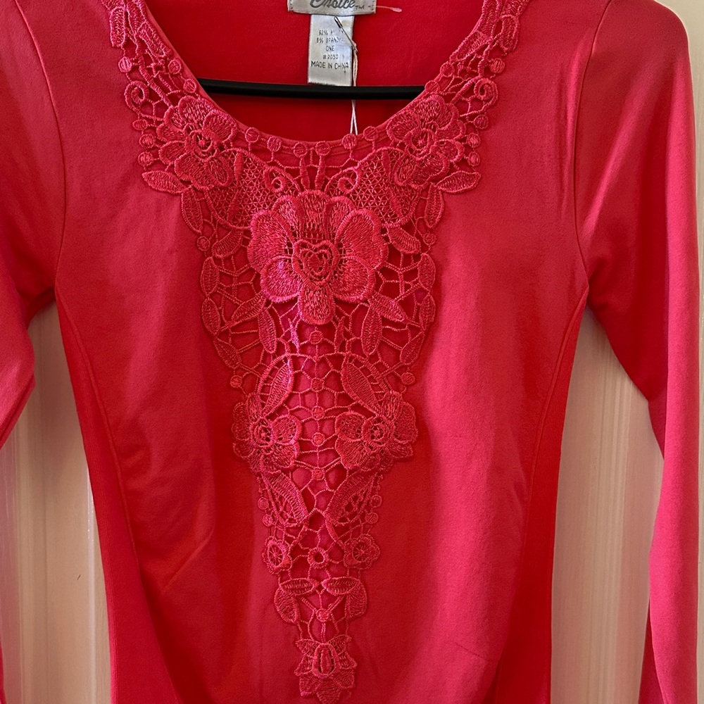 Choice Elegant Lace Front Long Sleeve Top Sz One Size - Picture 2 of 7